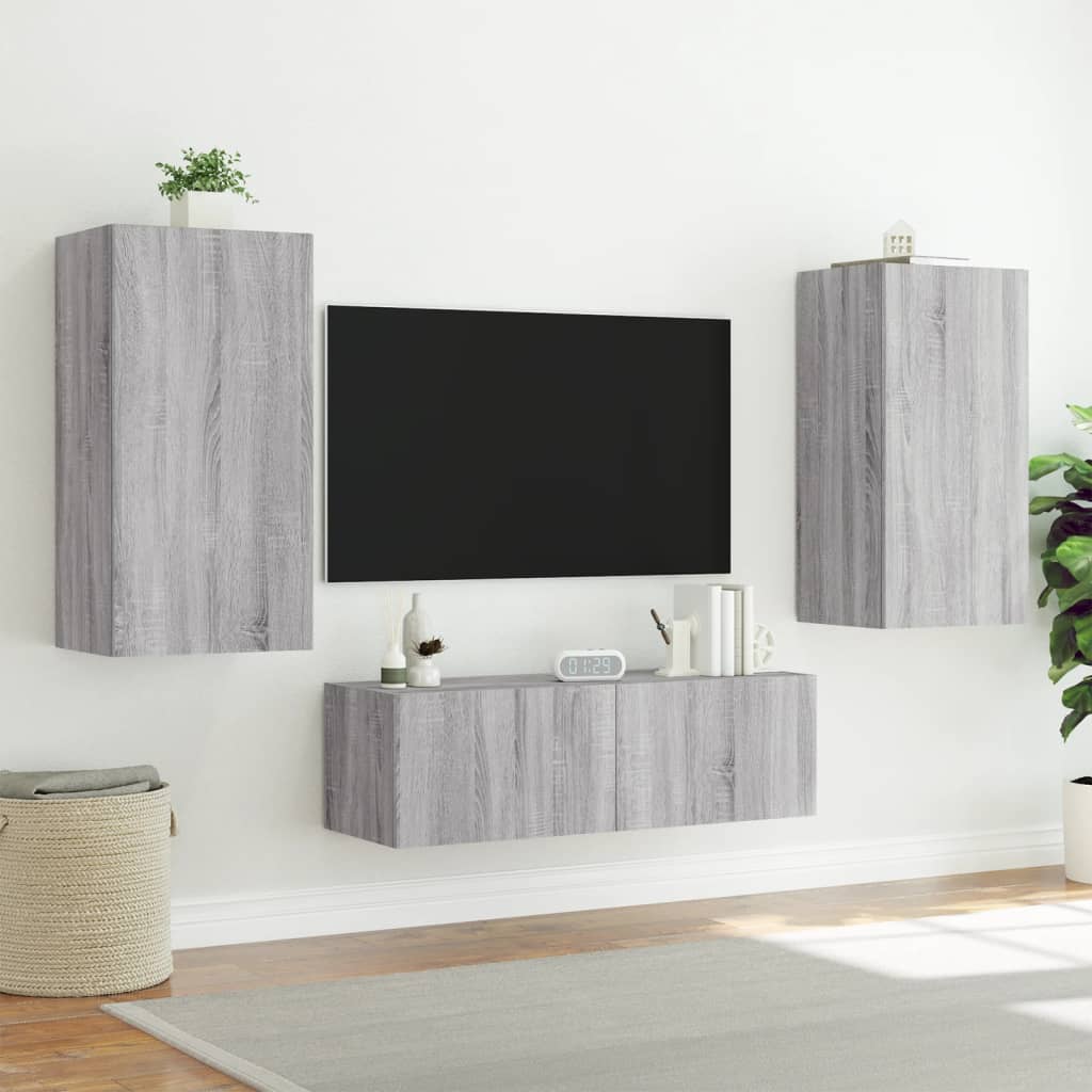 3 Piece Tv Wall Cabinets With Led Lights