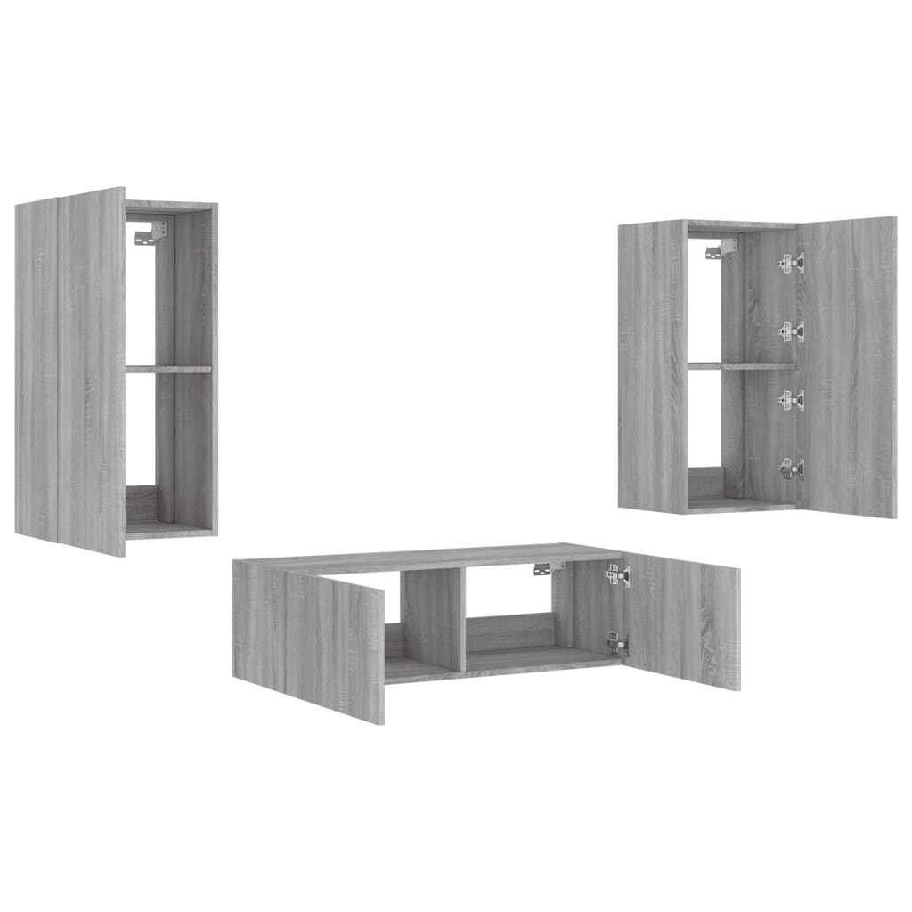 3 Piece Tv Wall Cabinets With Led Lights
