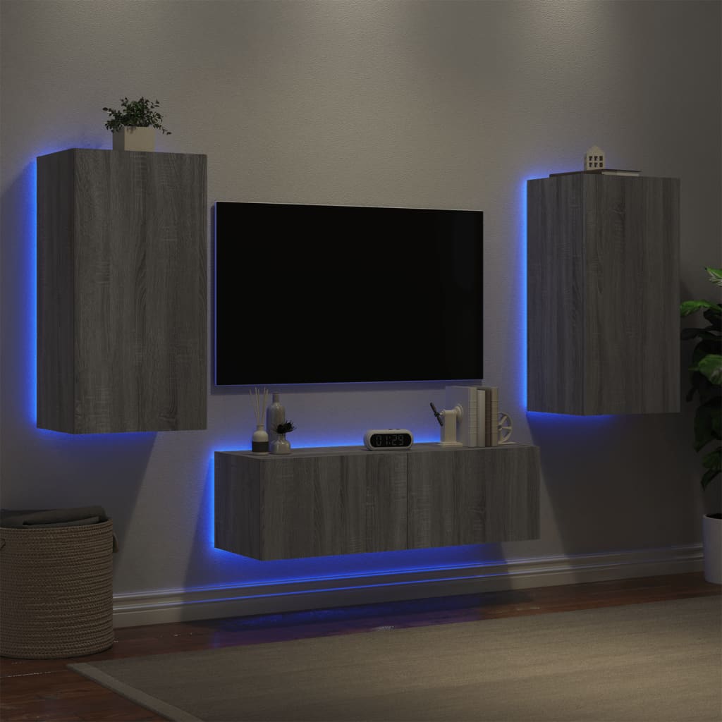 3 Piece Tv Wall Cabinets With Led Lights