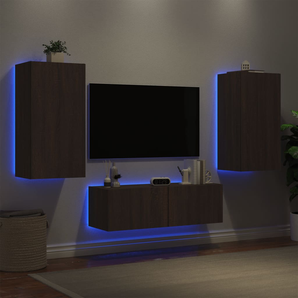 3 Piece Tv Wall Cabinets With Led Lights