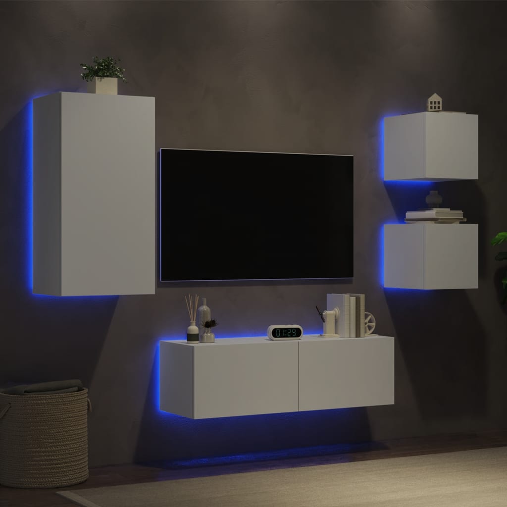 4 Piece Tv Wall Cabinets With Led Lights