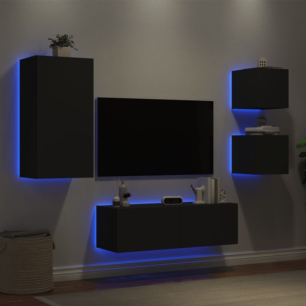4 Piece Tv Wall Cabinets With Led Lights