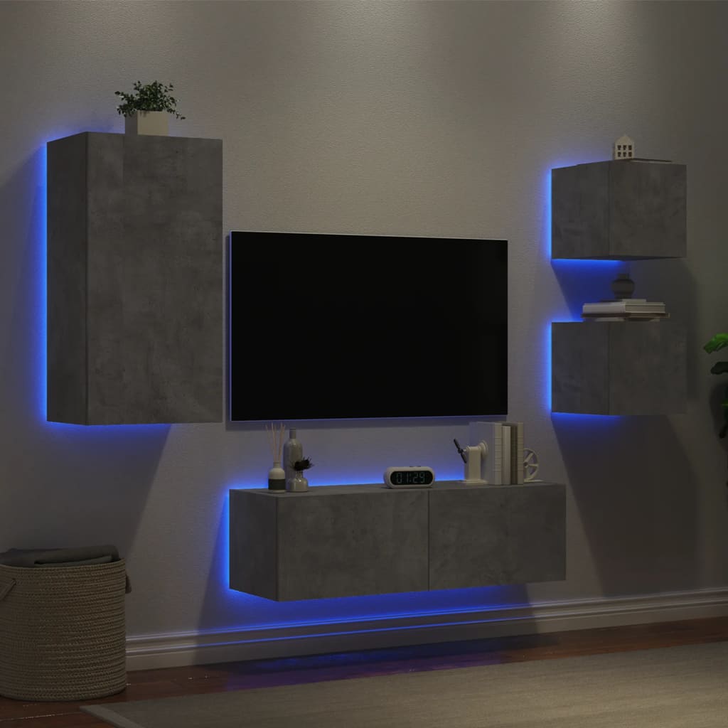 4 Piece Tv Wall Cabinets With Led Lights