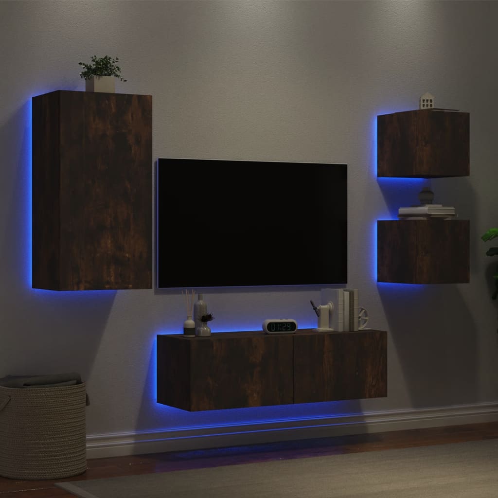4 Piece Tv Wall Cabinets With Led Lights