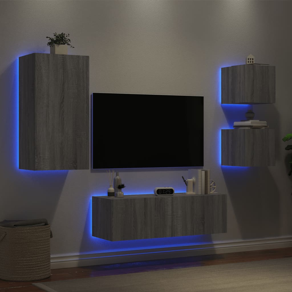 4 Piece Tv Wall Cabinets With Led Lights