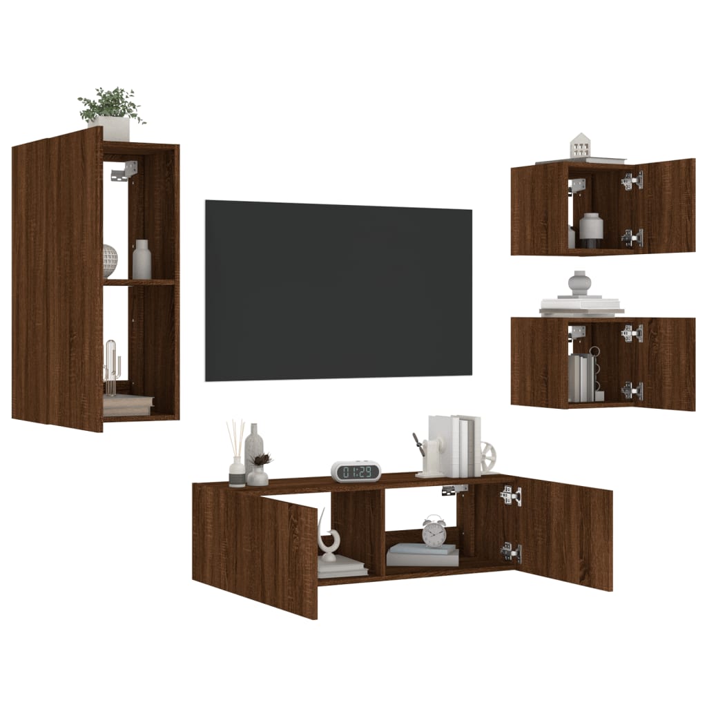 4 Piece Tv Wall Cabinets With Led Lights
