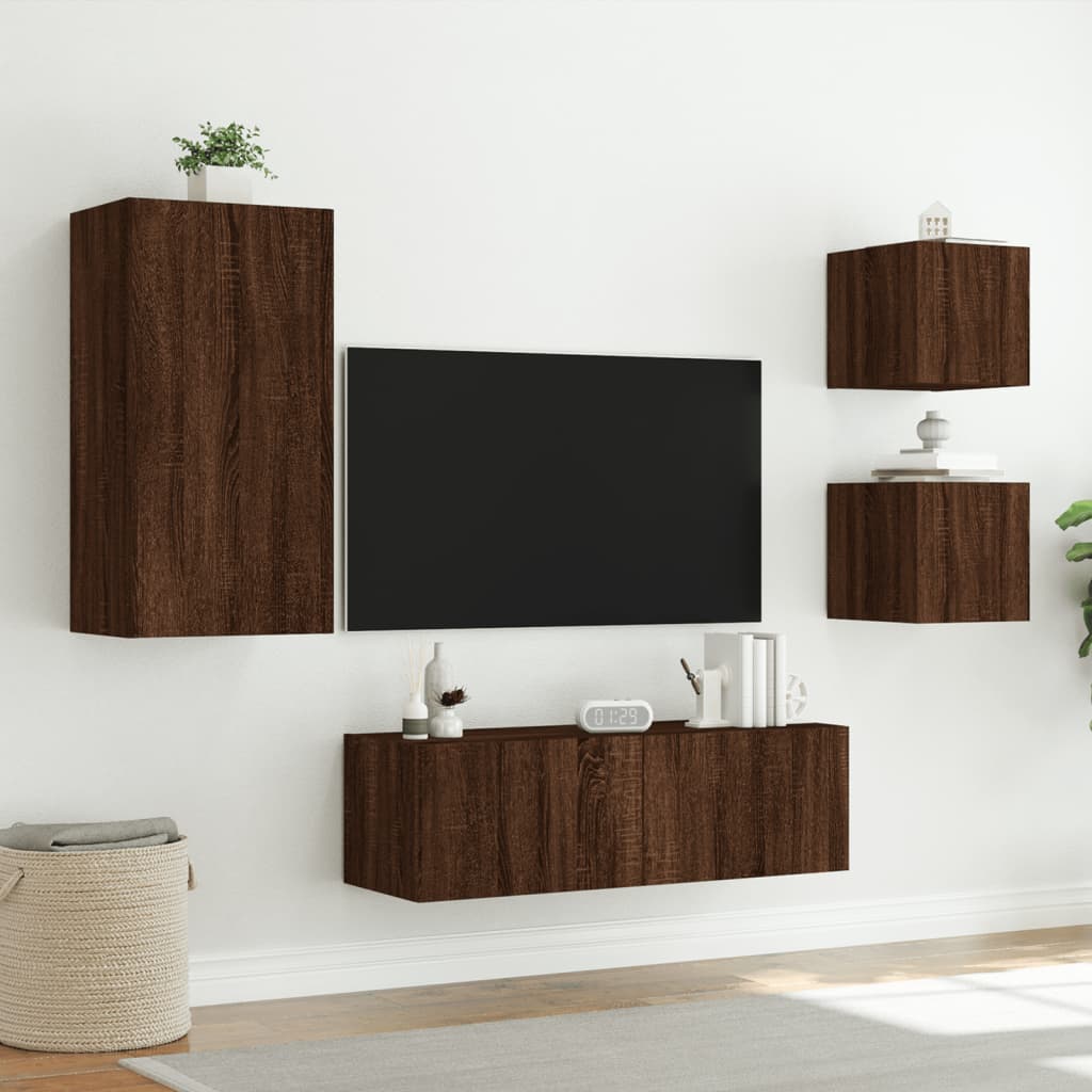 4 Piece Tv Wall Cabinets With Led Lights