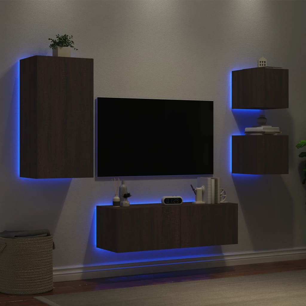 4 Piece Tv Wall Cabinets With Led Lights