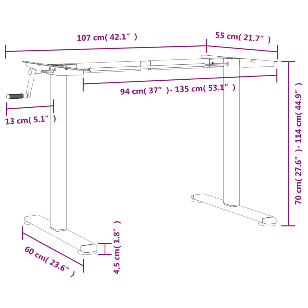 Standing Desk Frame (94-135)X60X(70-114) Cm Steel