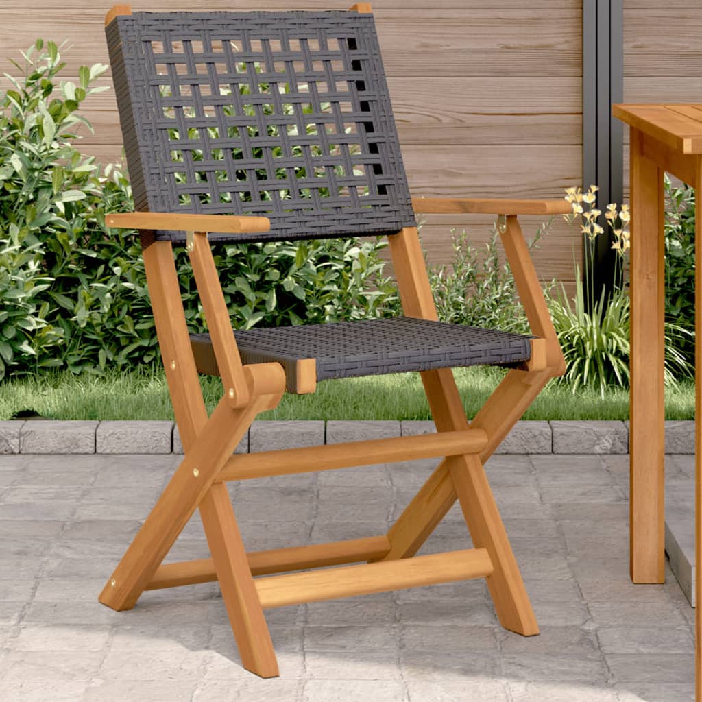 Folding Garden Chairs 8 Pcs Poly Rattan And Solid Wood