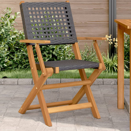 Folding Garden Chairs 8 Pcs Poly Rattan And Solid Wood