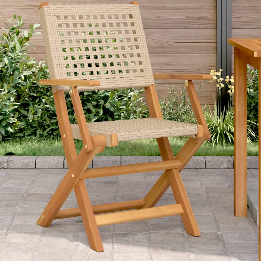 Folding Garden Chairs 8 Pcs Poly Rattan And Solid Wood