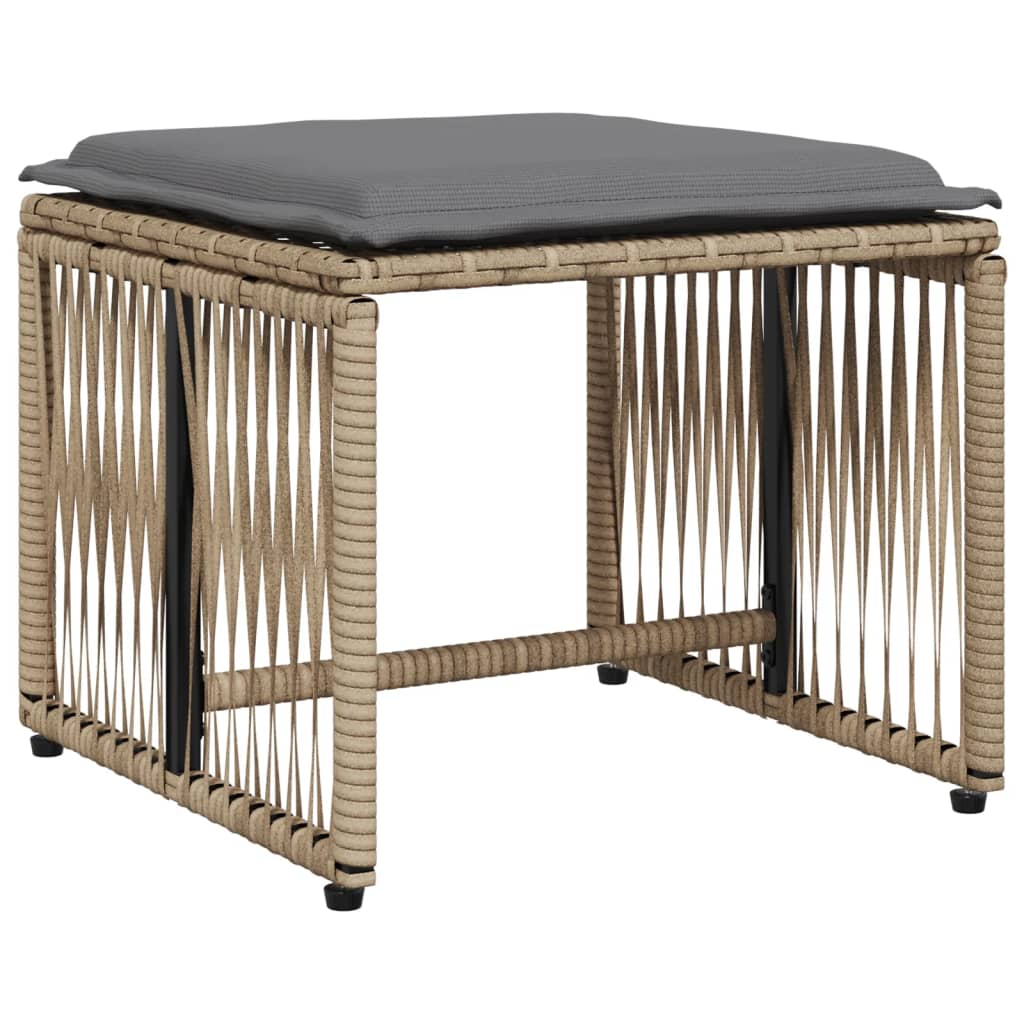 7 Piece Garden Dining Set With Cushions Beige Poly Rattan