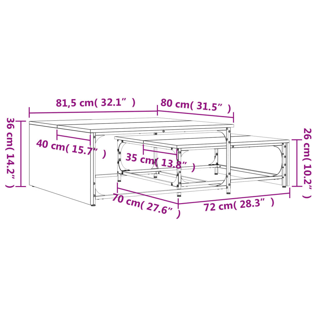 Nesting Coffee Tables 2 Pcs Engineered Wood And Metal