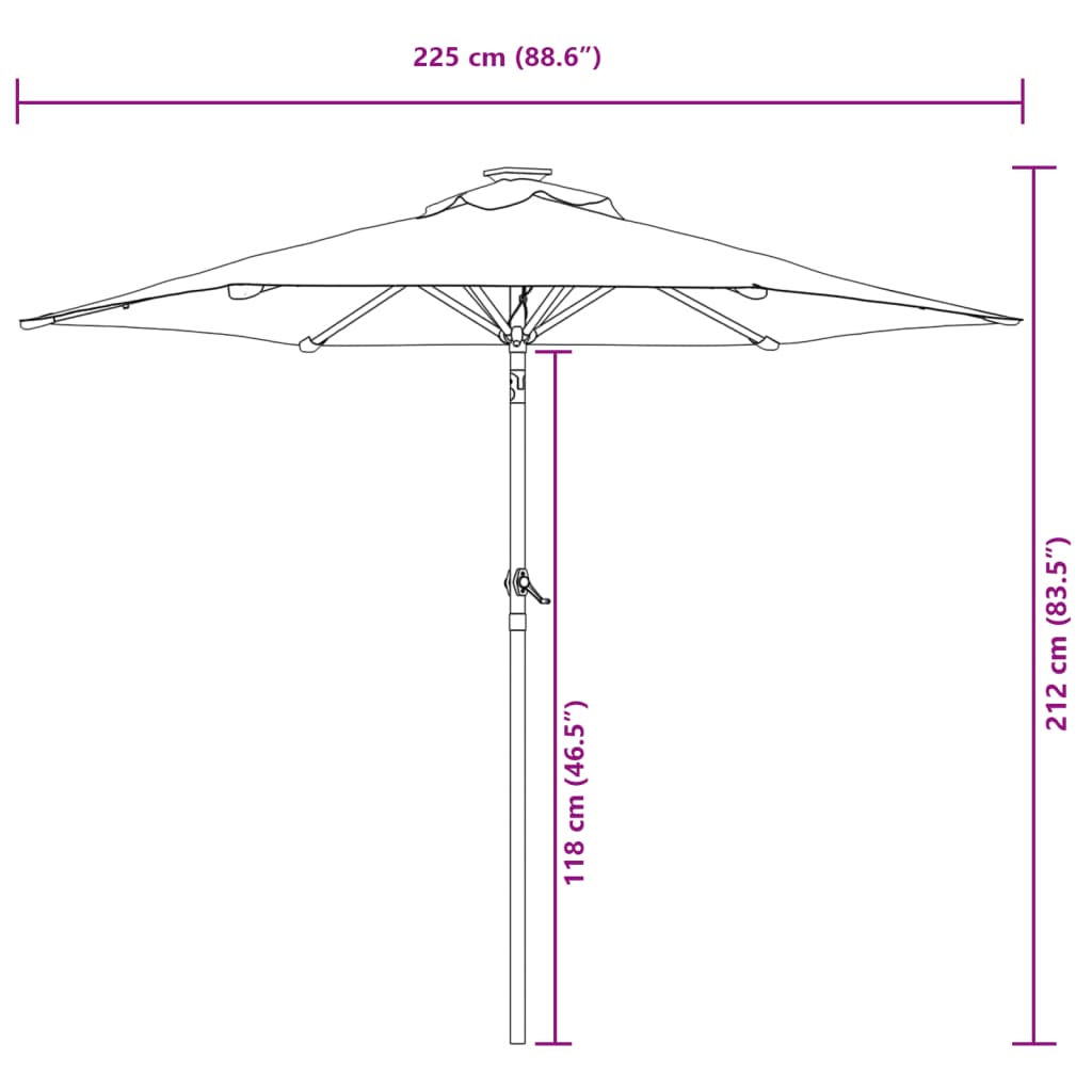 Garden Parasol With Steel Pole 225X225X212 Cm
