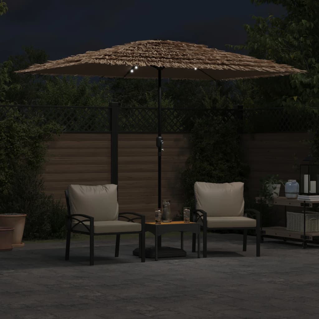Garden Parasol With Leds And Steel Pole Brown