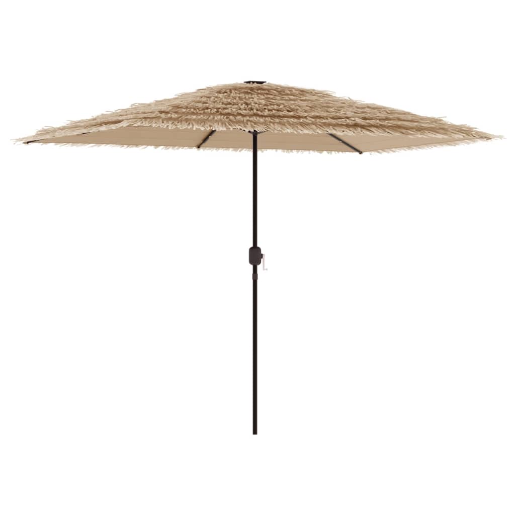 Garden Parasol With Leds And Steel Pole Brown
