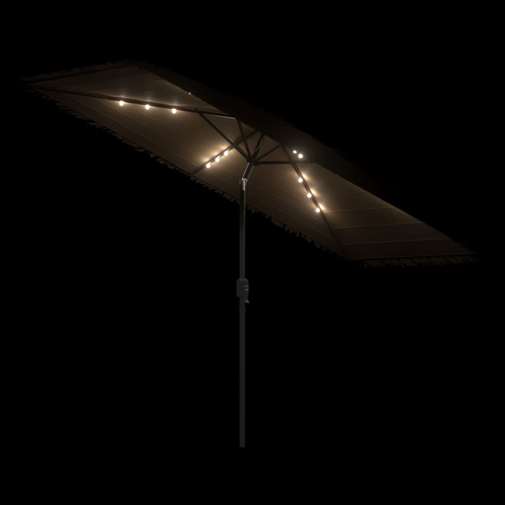 Garden Parasol With Leds And Steel Pole Brown