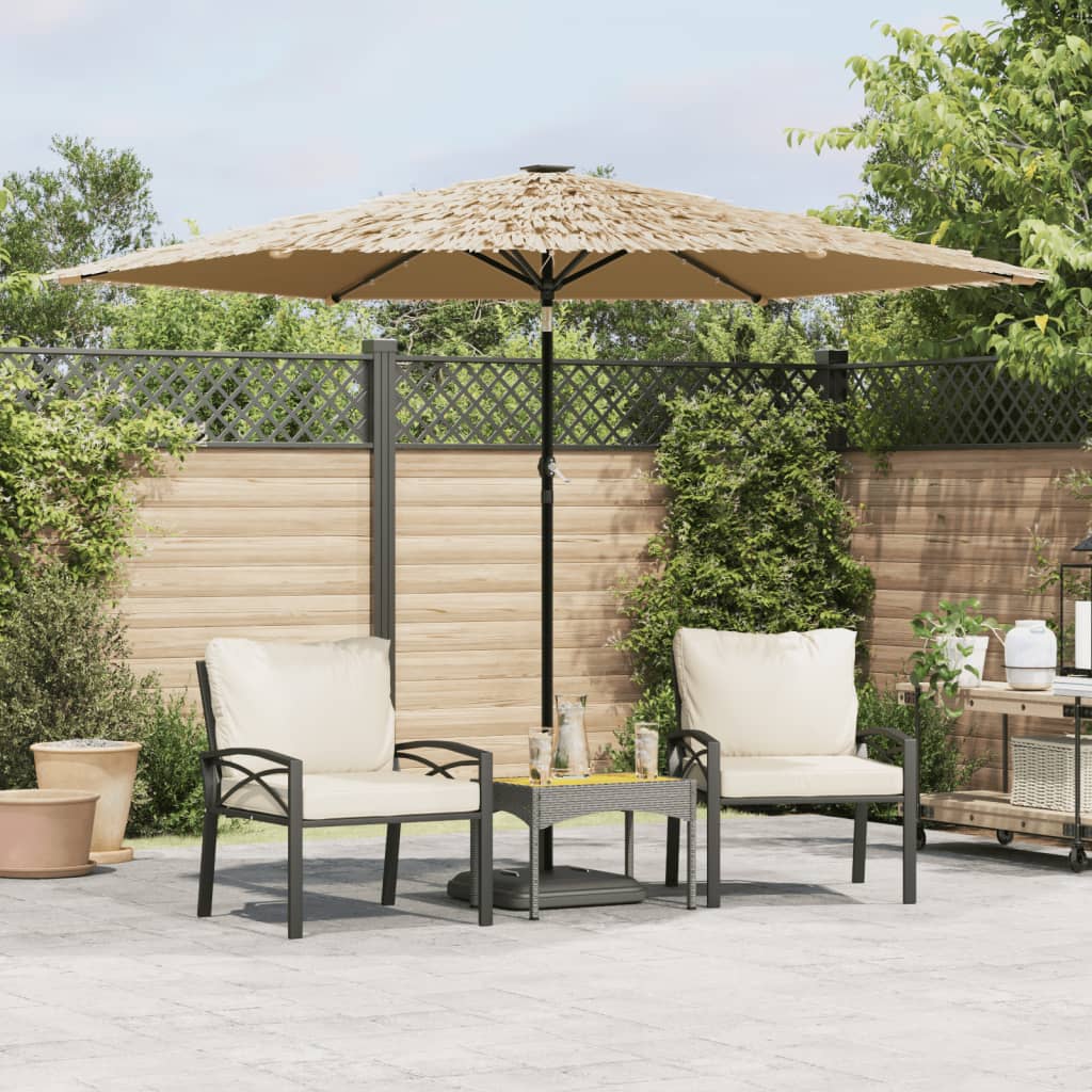 Garden Parasol With Leds And Steel Pole Brown