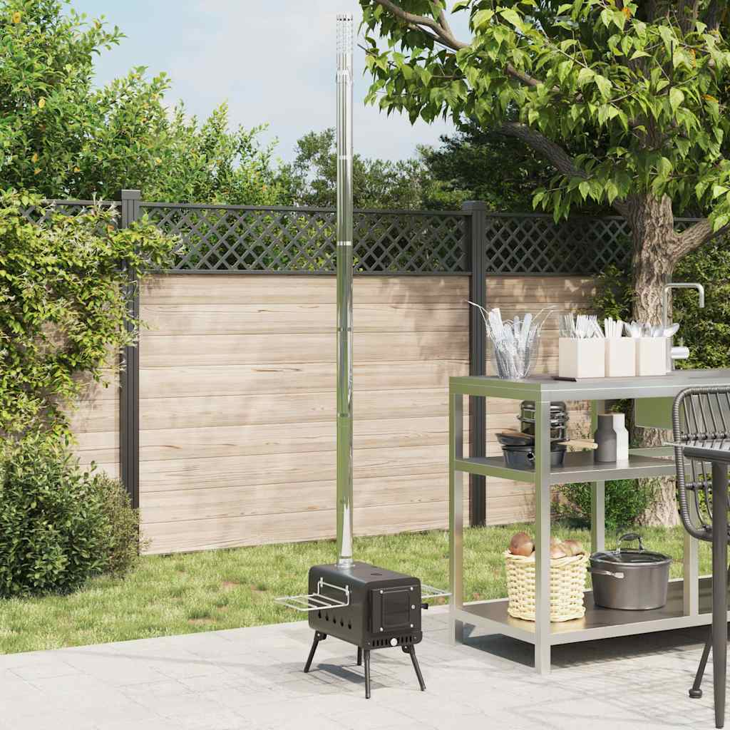 Tent Wood Stove With Chimney And Foldable Legs Black Steel