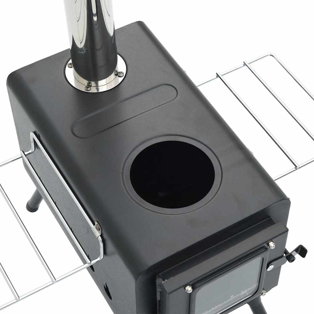Tent Wood Stove With Chimney And Foldable Legs Black Steel