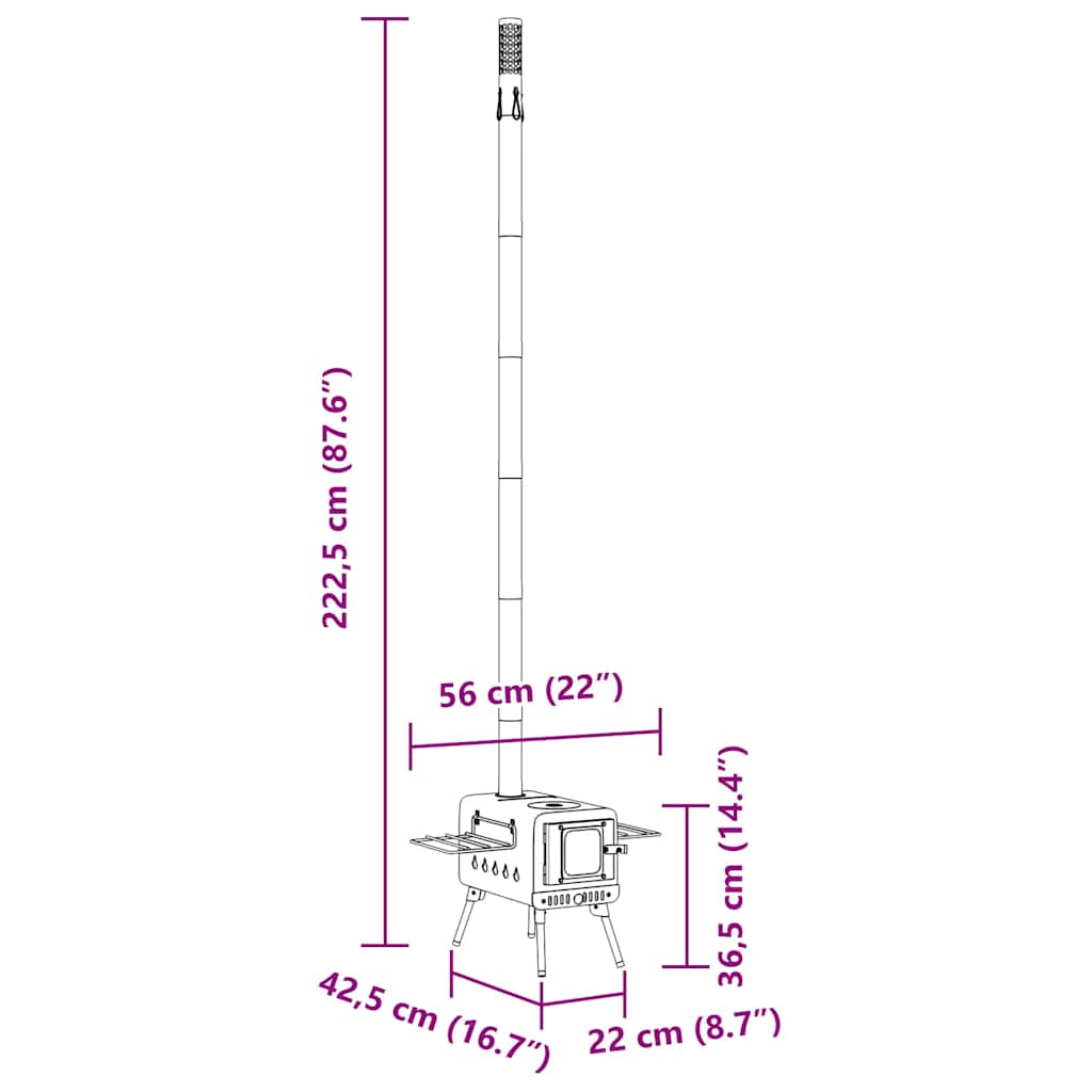 Tent Wood Stove With Chimney And Foldable Legs Black Steel