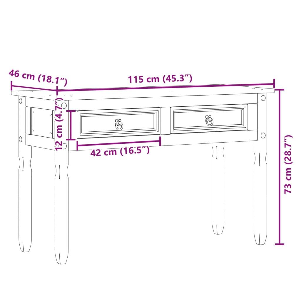 Console Table Corona 115X46X73 Cm Solid Wood Pine