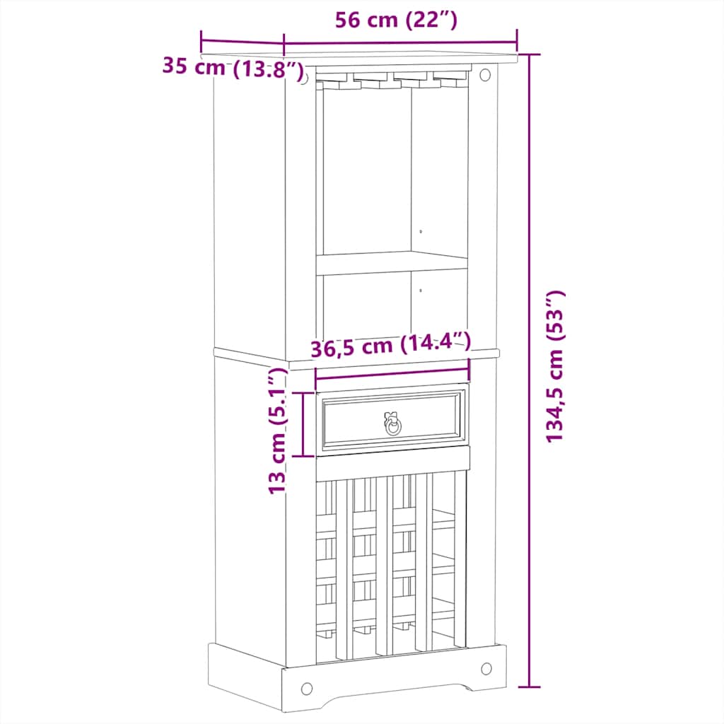Wine Rack Corona 56X35X134.5 Cm Solid Wood Pine