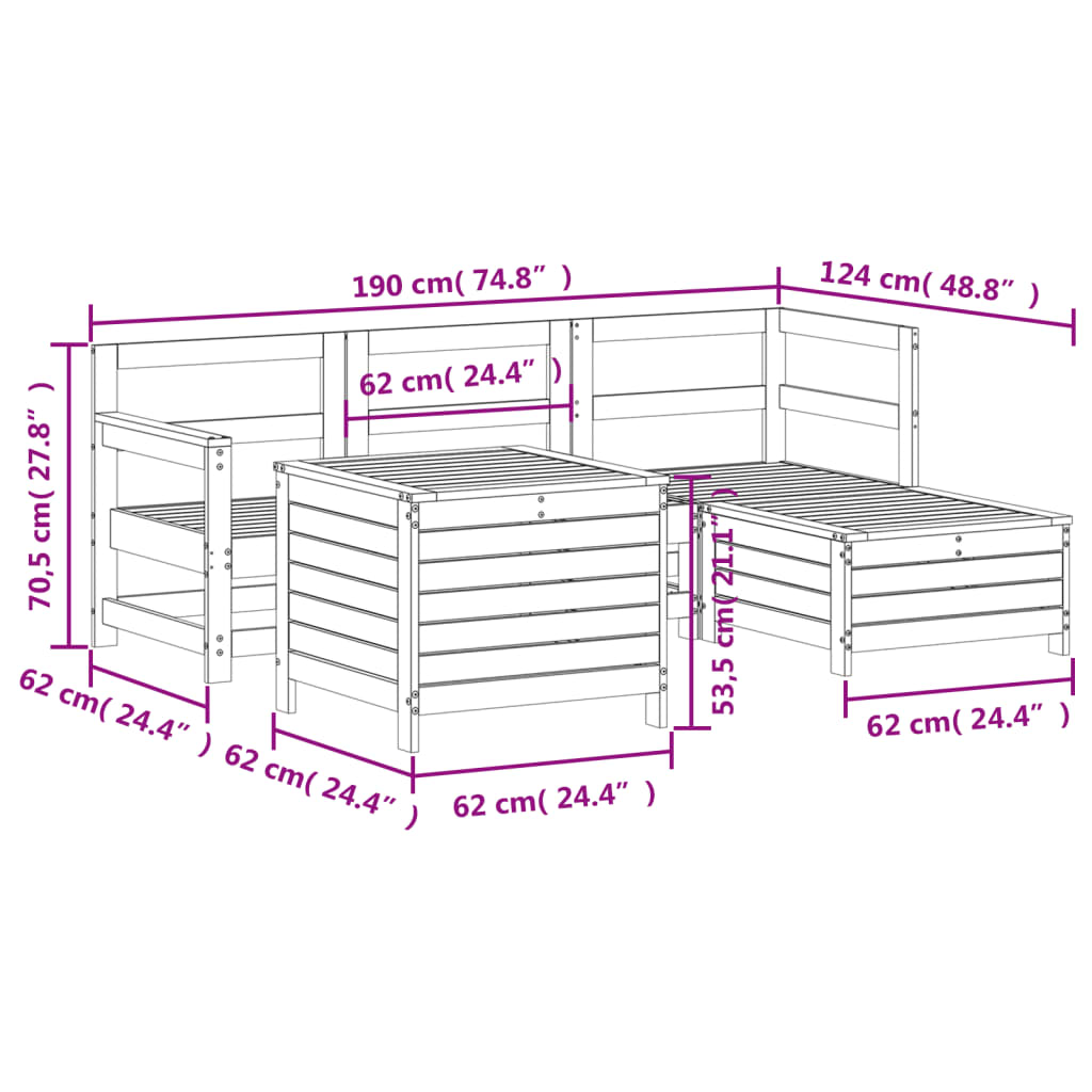 5 Piece Garden Sofa Set Solid Wood Pine