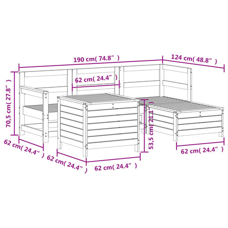 5 Piece Garden Sofa Set Solid Wood Pine