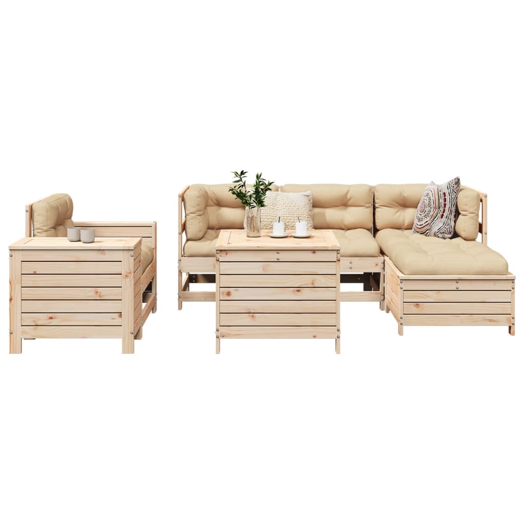 7 Piece Garden Sofa Set White Solid Wood Pine