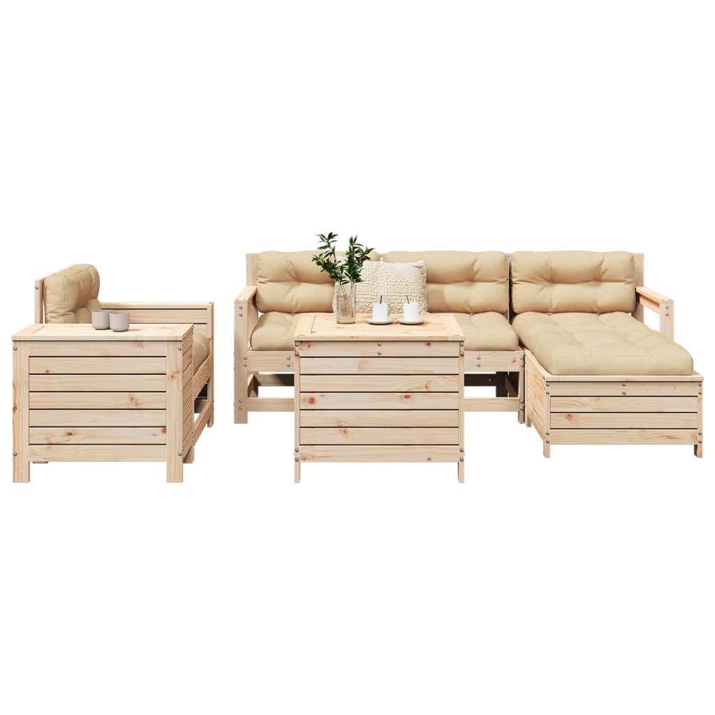 7 Piece Garden Sofa Set White Solid Wood Pine