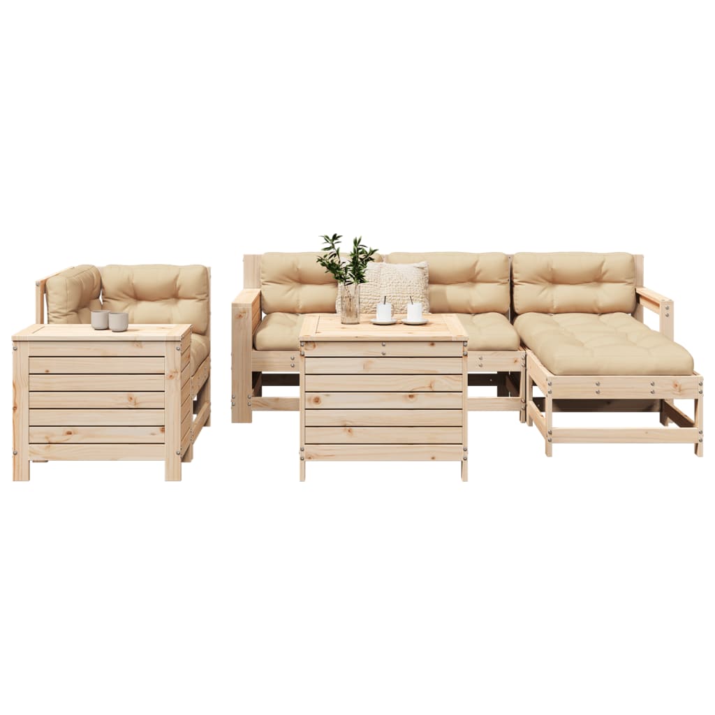 7 Piece Garden Sofa Set White Solid Wood Pine