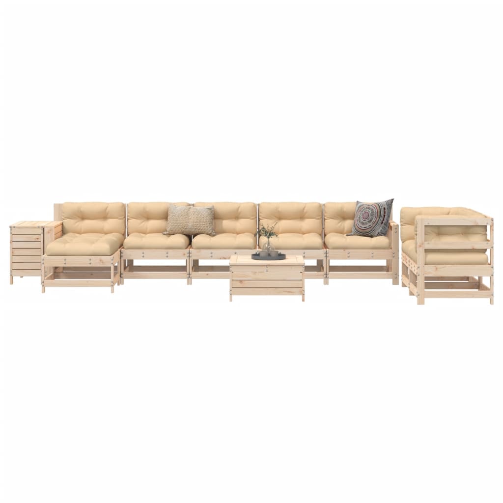 10 Piece Garden Sofa Set White Solid Wood Pine