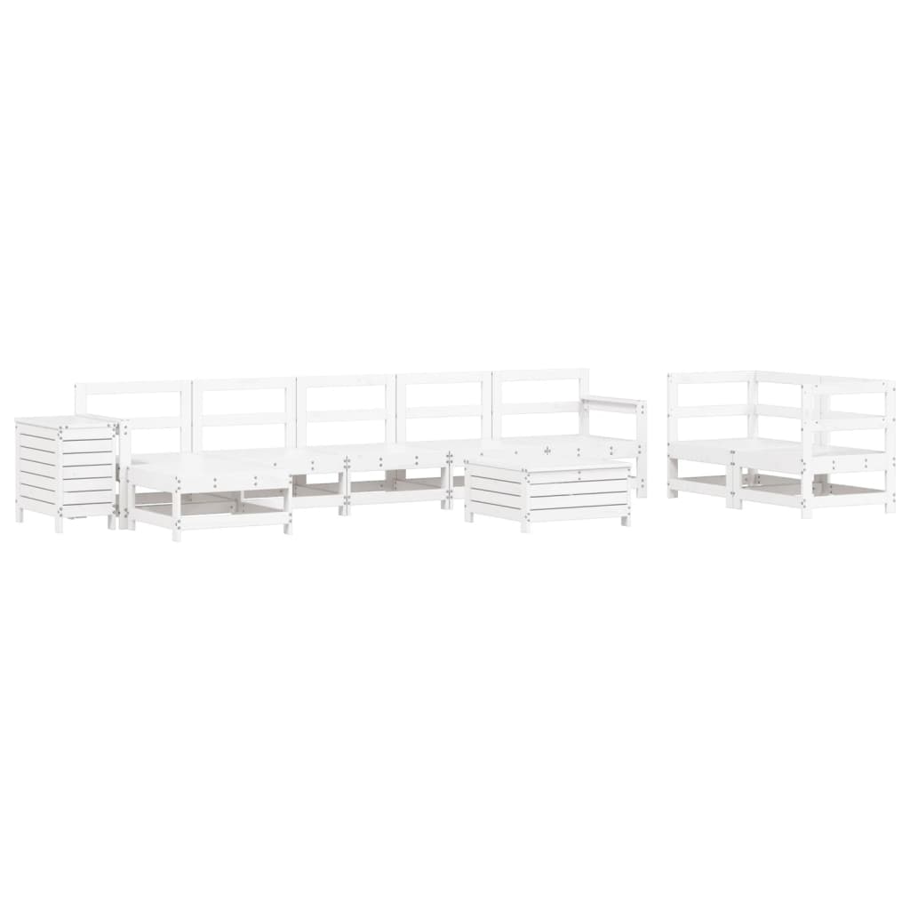 10 Piece Garden Sofa Set White Solid Wood Pine