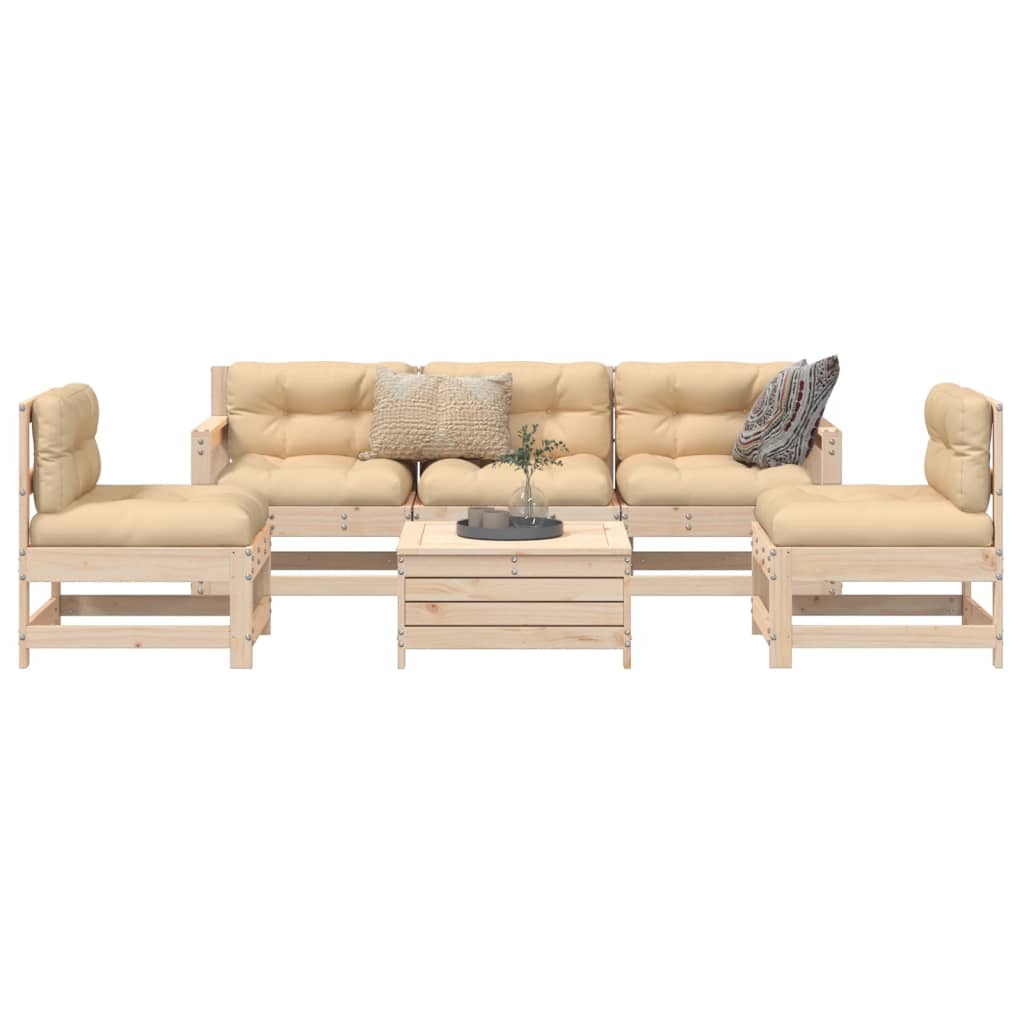 6 Piece Garden Sofa Set White Solid Wood Pine