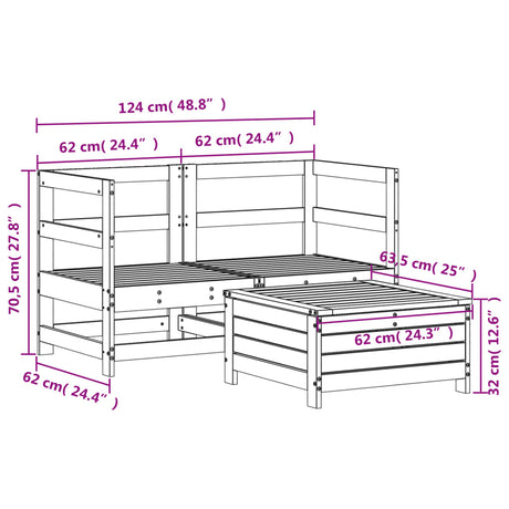 3 Piece Garden Sofa Set Solid Wood Douglas Fir