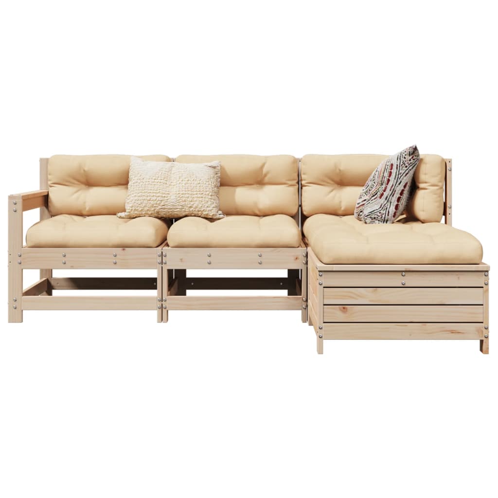 4 Piece Garden Sofa Set White Solid Wood Pine