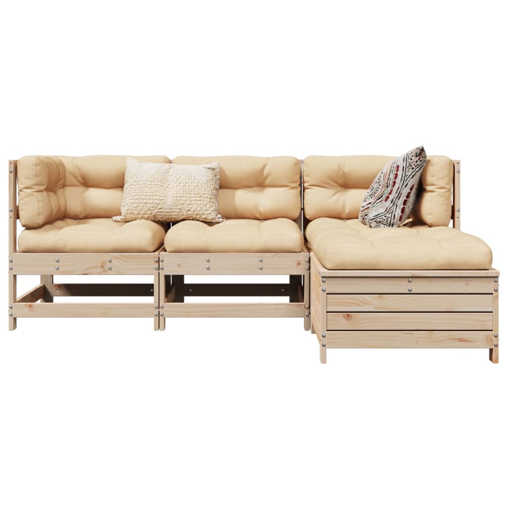 4 Piece Garden Sofa Set White Solid Wood Pine