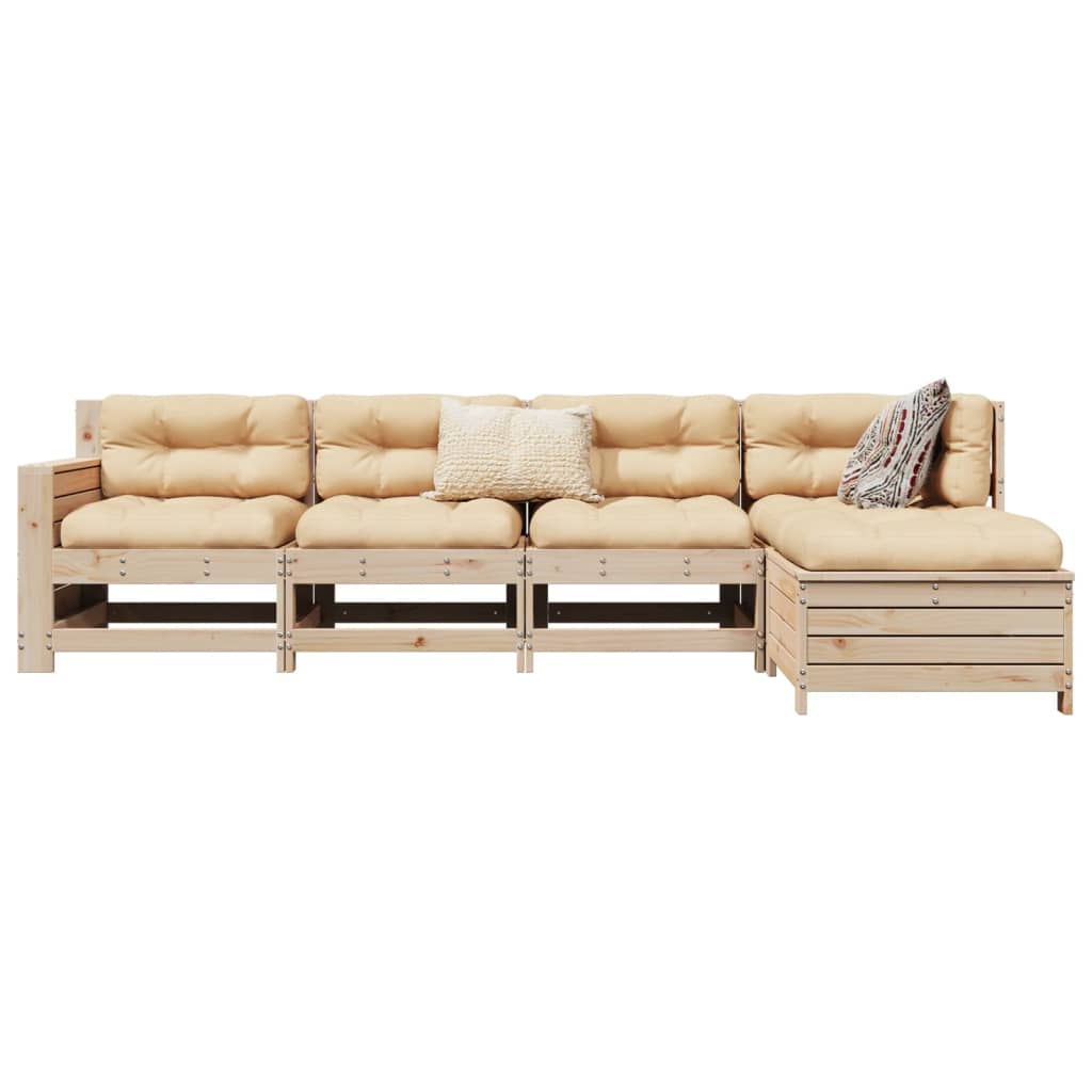 5 Piece Garden Sofa Set White Solid Wood Pine
