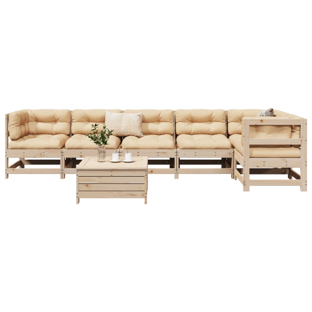 7 Piece Garden Sofa Set White Solid Wood Pine