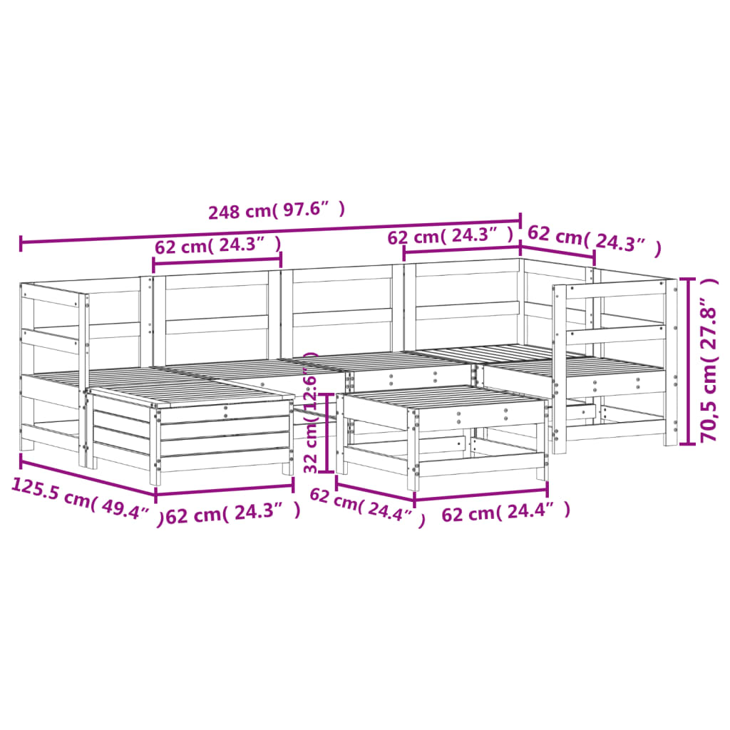 7 Piece Garden Sofa Set Solid Wood Pine