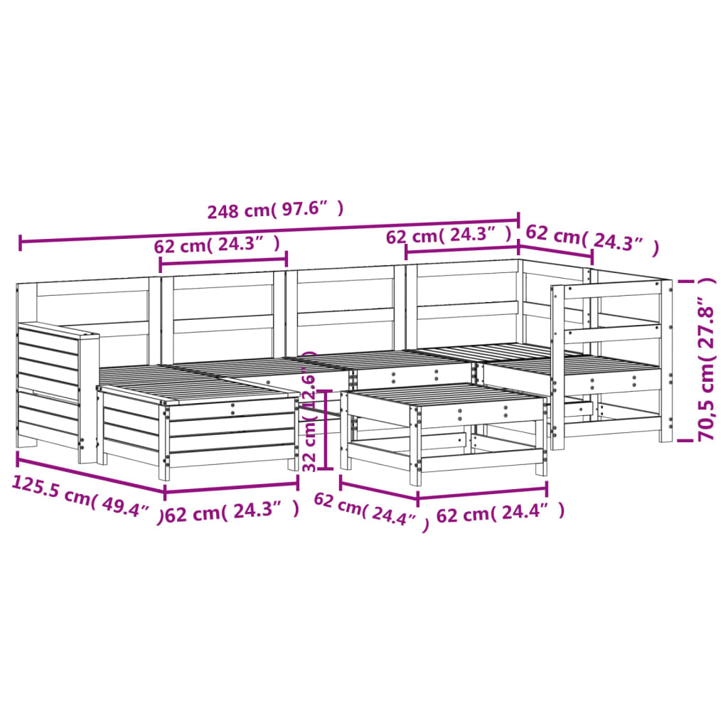 7 Piece Garden Sofa Set Solid Wood Pine