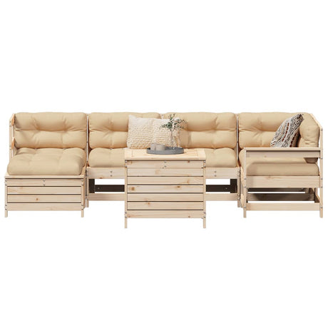 7 Piece Garden Sofa Set White Solid Wood Pine