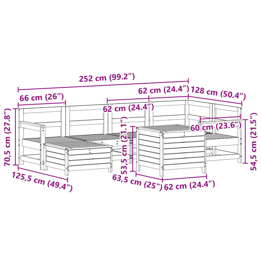 7 Piece Garden Sofa Set Solid Wood Pine