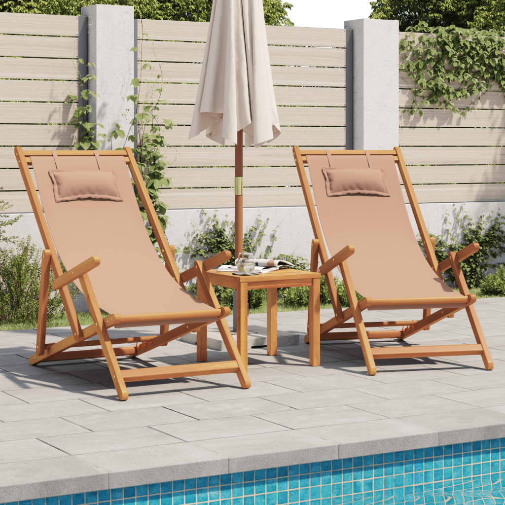 Folding Beach Chairs 2 Pcs White Fabric