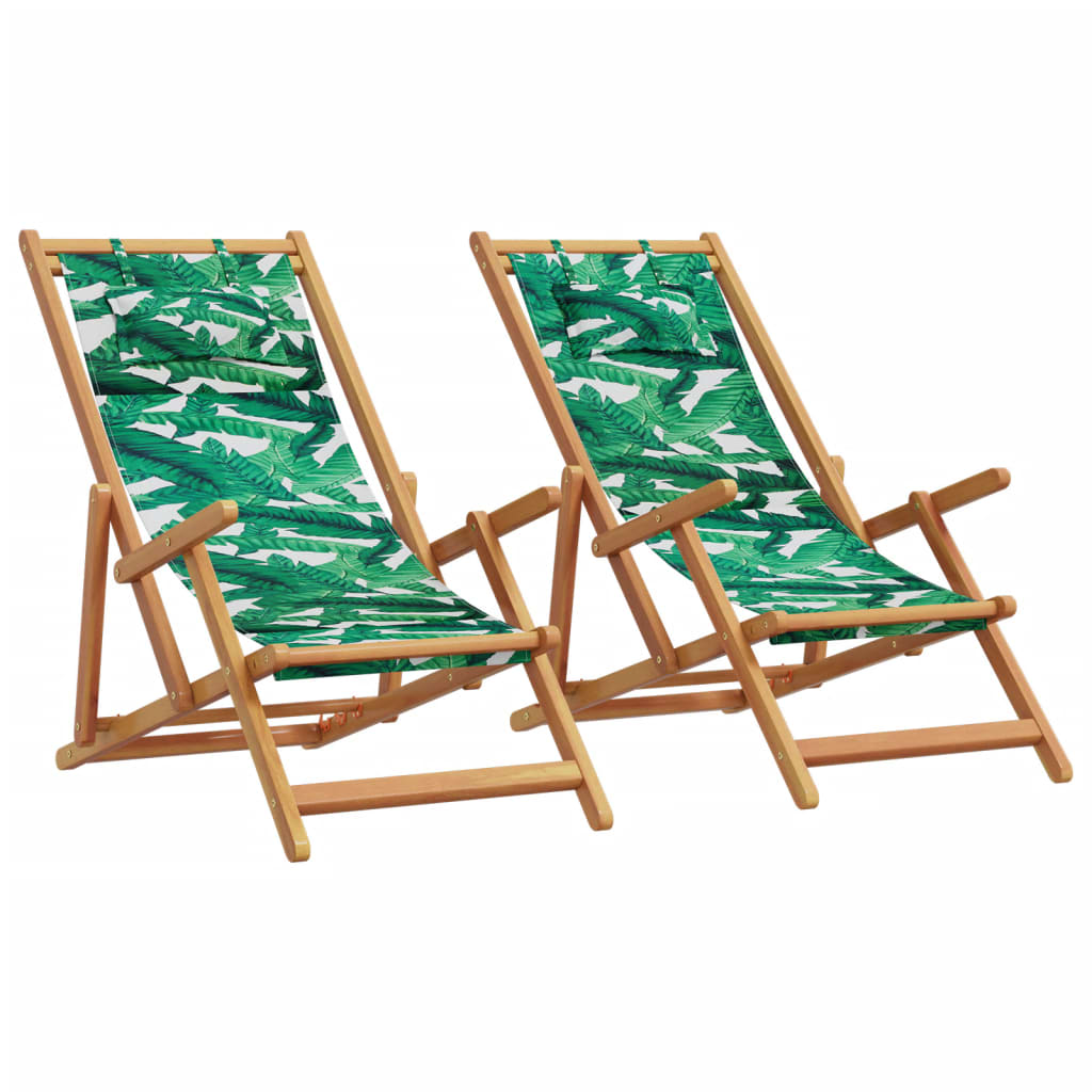 Folding Beach Chairs 2 Pcs White Fabric