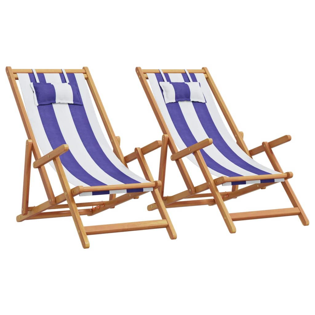 Folding Beach Chairs 2 Pcs White Fabric