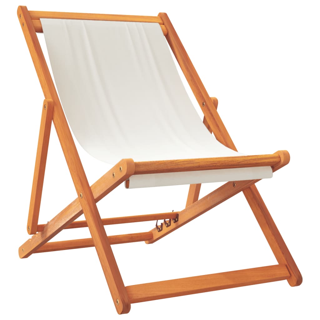 Folding Beach Chairs 2 Pcs White Fabric