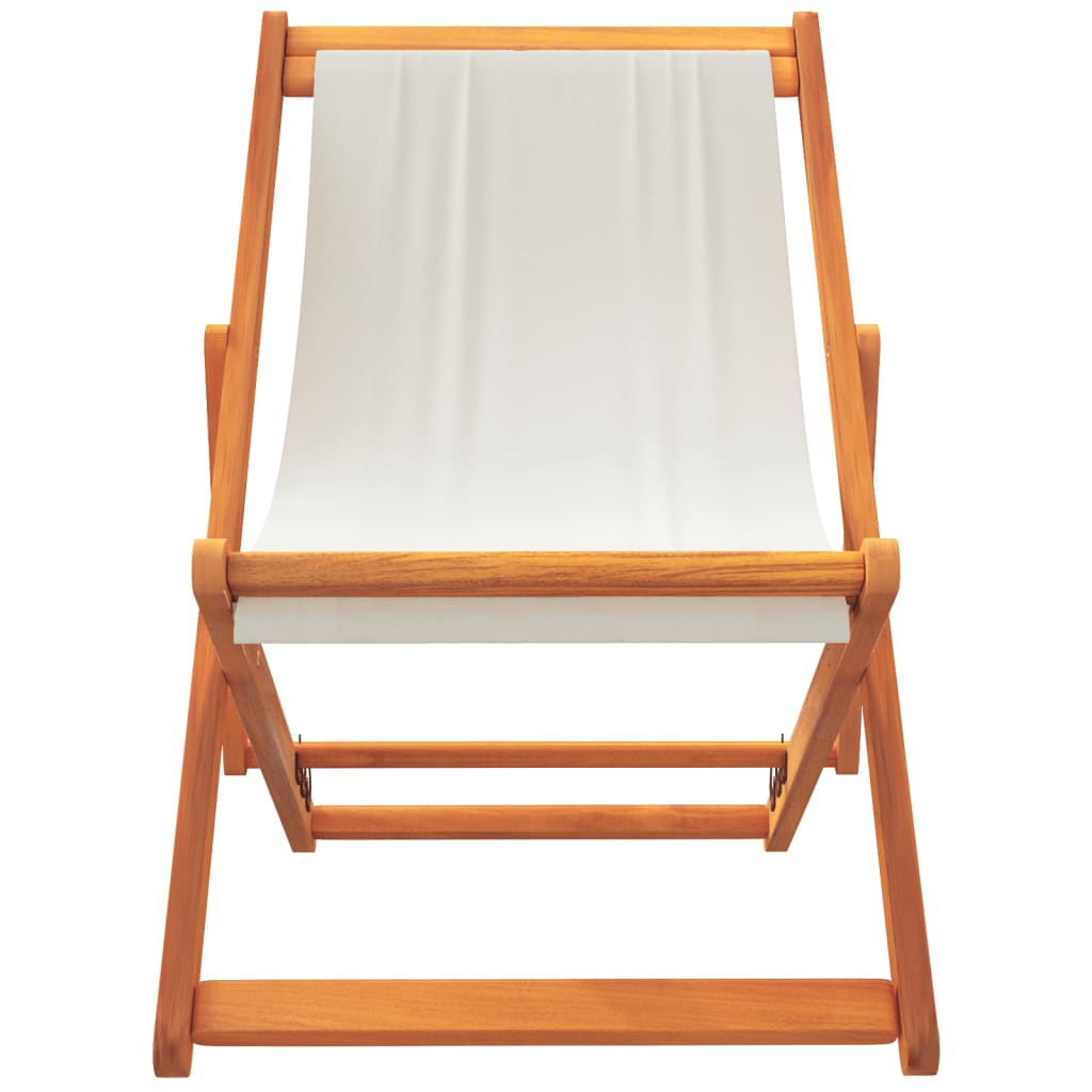 Folding Beach Chairs 2 Pcs White Fabric